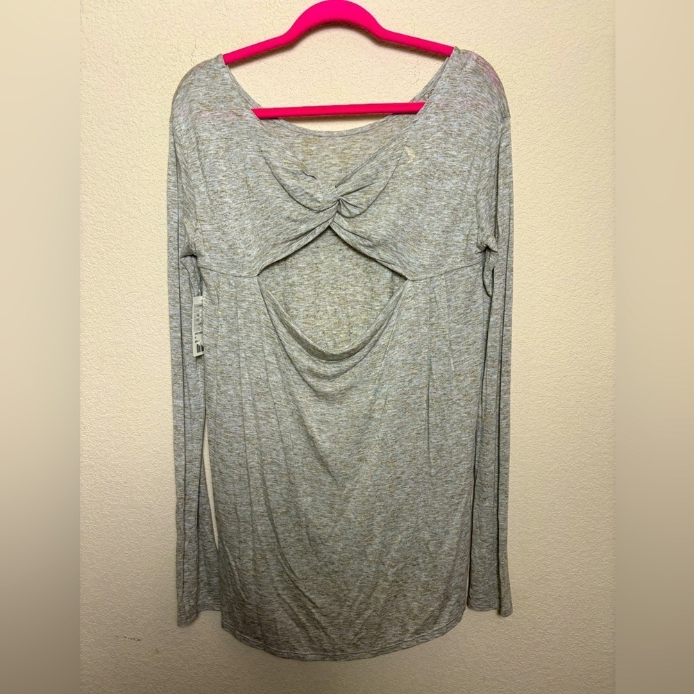 NWT Anthropologie Gray and Tan Heather Modal Knotted Open Back Long Sleeve Top M